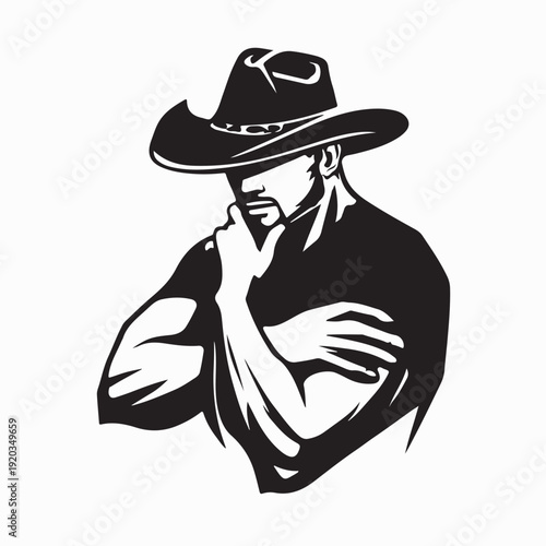 Modern Cowboy Vector Logo Illustration Strong Masculine Western Character