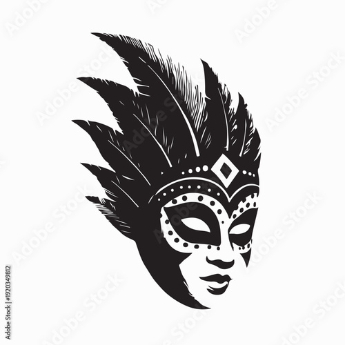 Elegant Feathered Venetian Mask Logo Vector Illustration for Carnival Event