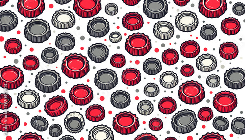soda bottle caps seamless vector pattern in red and gray