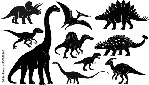Prehistoric dinosaurs silhouette collection vector set