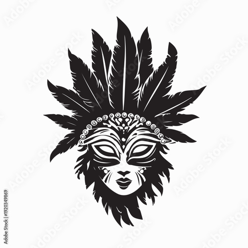 Stylish Venetian Mask Vector Logo with Feathers Carnival Celebration Icon