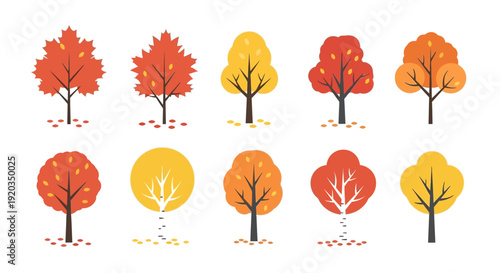 Autumn Trees Collection: Vibrant Fall Foliage in Various Shapes and Colors