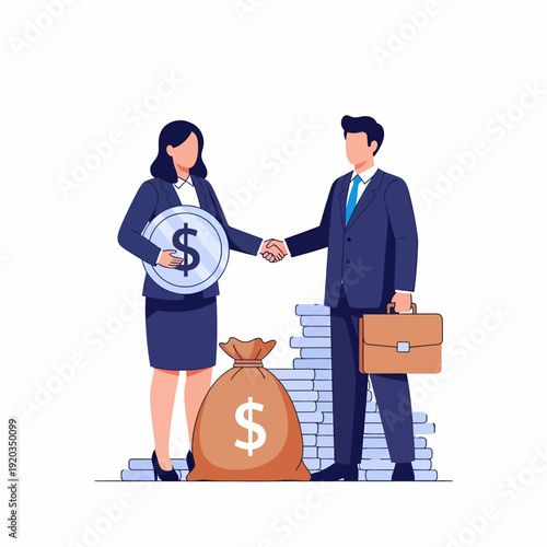 Two business people shaking hands, symbolizing a successful financial deal or investment.