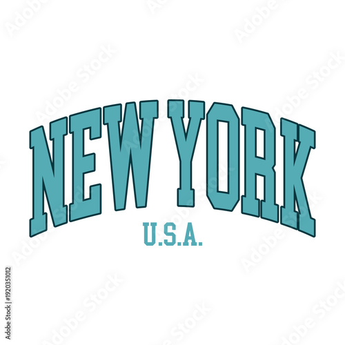 Retro collegiate varsity style typography design featuring New York U.S.A. text. Perfect for t-shirt graphics, athletic apparel, streetwear prints, and vintage style clothing.