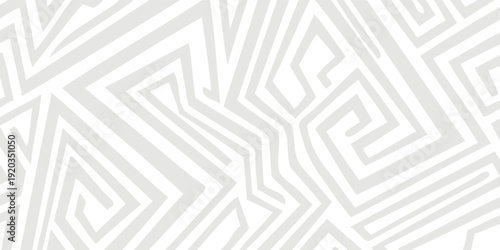 Abstract Geometric Pattern of Interlocking Light Gray Lines on White Background.