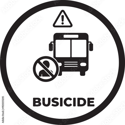 Bus side Warning Icon in silhouette on white background.