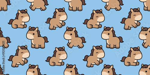 Seamless pattern of cute horse cartoon, vector illustration