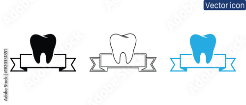 Set of modern dental icons with ribbons for labels or banners