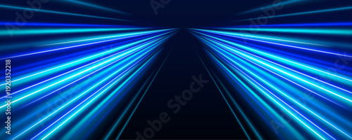 Electric blue waves curve gracefully across a shadowed digital field. Neon highlights shimmer with metallic intensity. The scene captures speed, fluid motion, and vibrant energy.