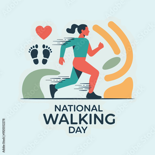 A woman running on National Walking Day with heart and footprints exercise