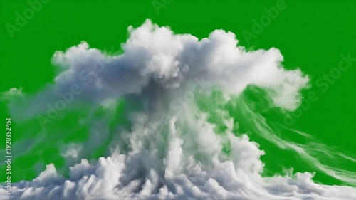 White Clouds Rising Against Green Background.