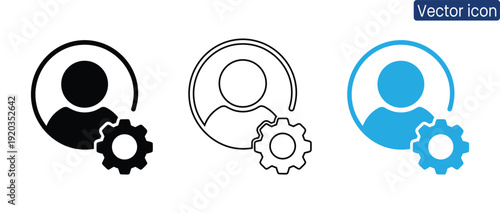 Professional customer support icon set featuring gear and headset
