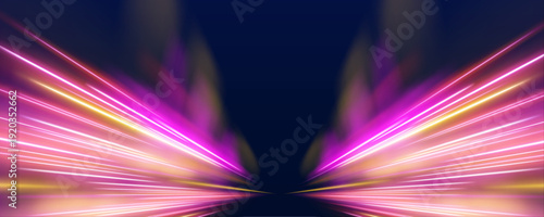 Smooth glowing lines curve gracefully in layered perspective. Blue and magenta hues blend with fluid transitions. The composition conveys sleek speed and digital clarity.