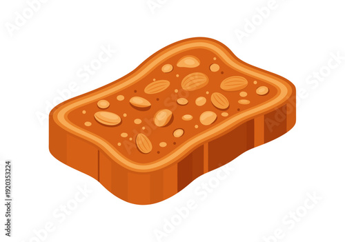 Golden Vector Bread Slice Illustration with Crust and Toppings