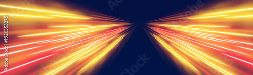 Bright neon streaks flow diagonally across a dark background. Smooth light transitions create a sense of fluid expansion. The design captures digital motion and vibrant intensity.