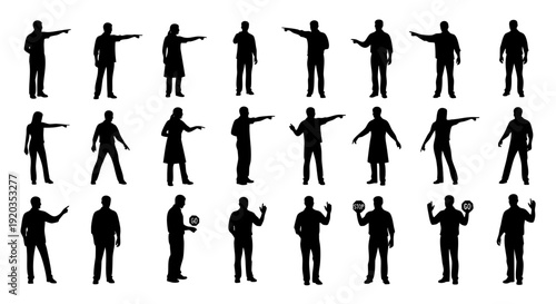 Diverse People Silhouettes Pointing Direction Stop Go Guidance Set Vector Illustration