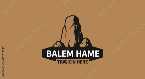 Mountain peak logo with text "BALEM HAME TRAGICIN HERE" on brown background