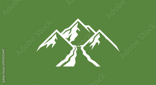Mountain Range Landscape Logo with River and Green Background