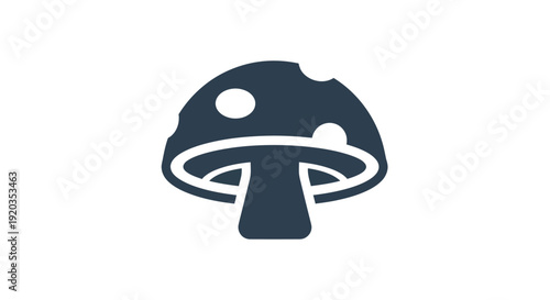 Mushroom Icon Silhouette, Dark Blue, White Background, Simple Graphic