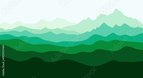 Gradient Green Mountain Landscape in Wavy Lines