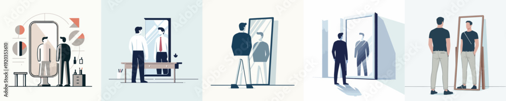 Fototapeta premium Vector of a man standing in front of mirror