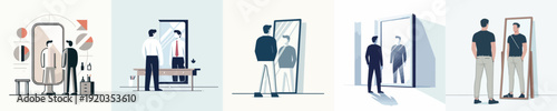 Vector of a man standing in front of mirror
