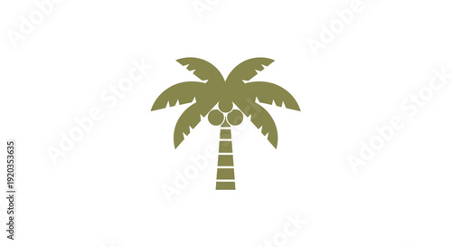 Olive Green Palm Tree Icon with Coconuts on White Background
