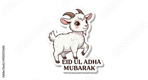 Eid ul Adha celebration illustration featuring a cartoon goat with festive text