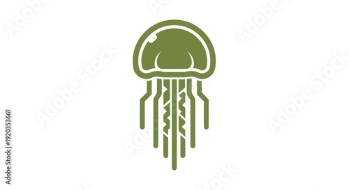 Olive Green Jellyfish Icon on White Background, Simple Marine Life Vector Art