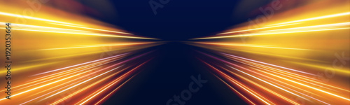 Smooth luminous paths stretch forward like a futuristic highway. Blue and purple gradients blend with subtle light flares. The design conveys rapid movement and sleek innovation.