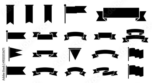 Classic Flag Banner Ribbons Shapes Vector Illustration Set