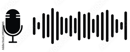 Voice message icon. microphone with sound wave. voice chat. podcast, audio record, audio transcription