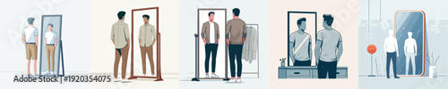 Vector of a man standing in front of mirror