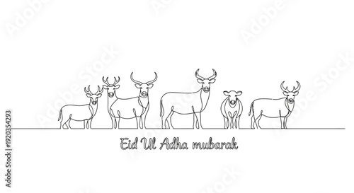 Eid Ul Adha celebration with deer standing together in a serene landscape vector illustration