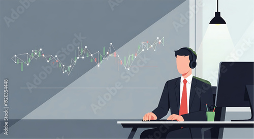 Financial professional tracking real-time stock market data on a large display screen in a modern office environment