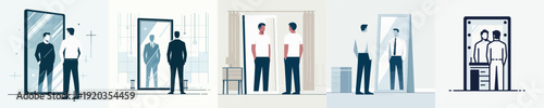 Vector of a man standing in front of mirror