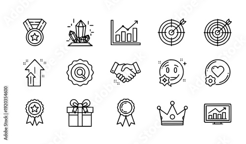 Corporate Core Values Bold Outline Icon Set Vector