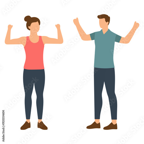 Two People Showing Strength Poses Illustration