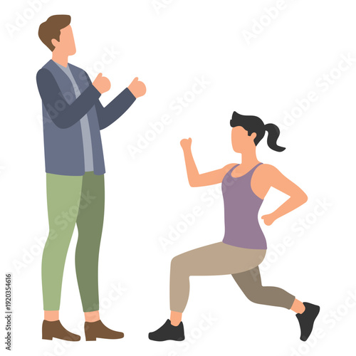 Fitness Trainer Instructing Woman Exercising Illustration