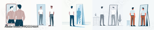 Vector of a man standing in front of mirror