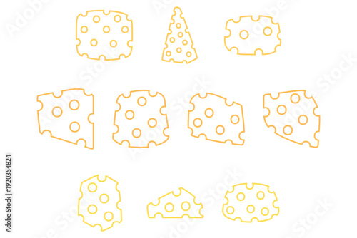 Collection of Cheese Slices Outline Illustration