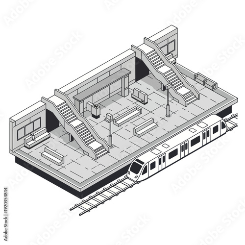 Isometric Illustration of Modern Train Station Platform.