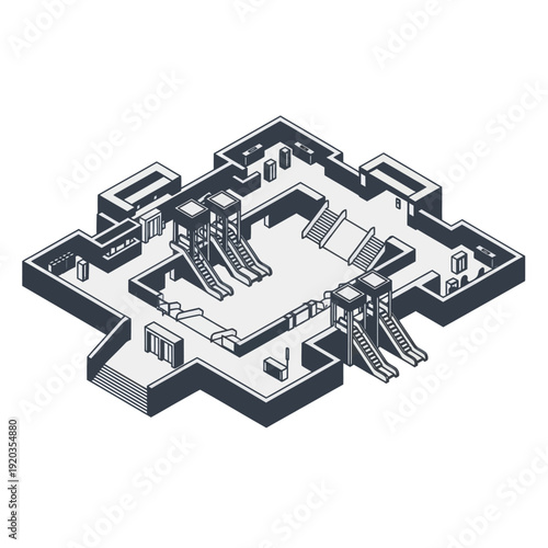 Black and White Water Park Illustration.