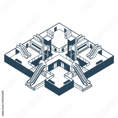 Multi Level Shopping Mall with Escalators.