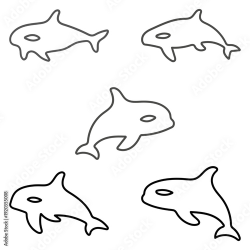 Orca Whale Outline Illustration Set