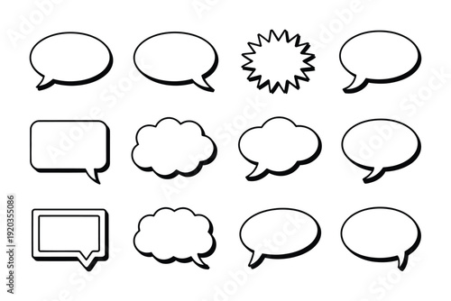 Collection of hand-drawn speech bubbles and thought vector clouds for dialogues and comics