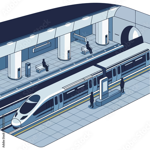 Modern Train Station with Futuristic Train.