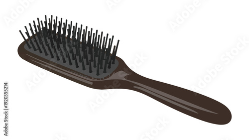 Vector illustration of a dark brown hairbrush with black bristles isolated on a clean background from a front viewpoint