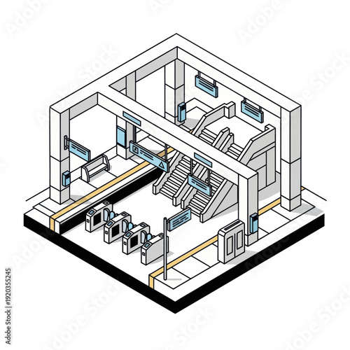 Detailed Isometric Drawing of Modern Building Interior.
