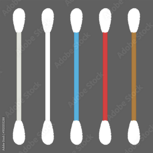 Cotton swabs vector set. Hygiene and medical ear buds illustration for hygiene-related infographics, personal care product catalogs, medical care diagrams, and beauty routine graphics